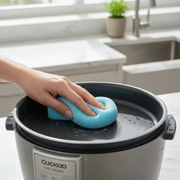 Hand cleaning inner pot of Cuckoo CRP-P0609S rice cooker