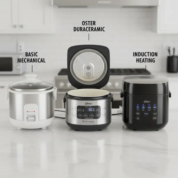 Different types of rice cookers compared: mechanical, electronic, and induction heating