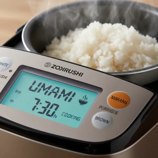Zojirushi Umami Micom rice cooker screen showing umami setting