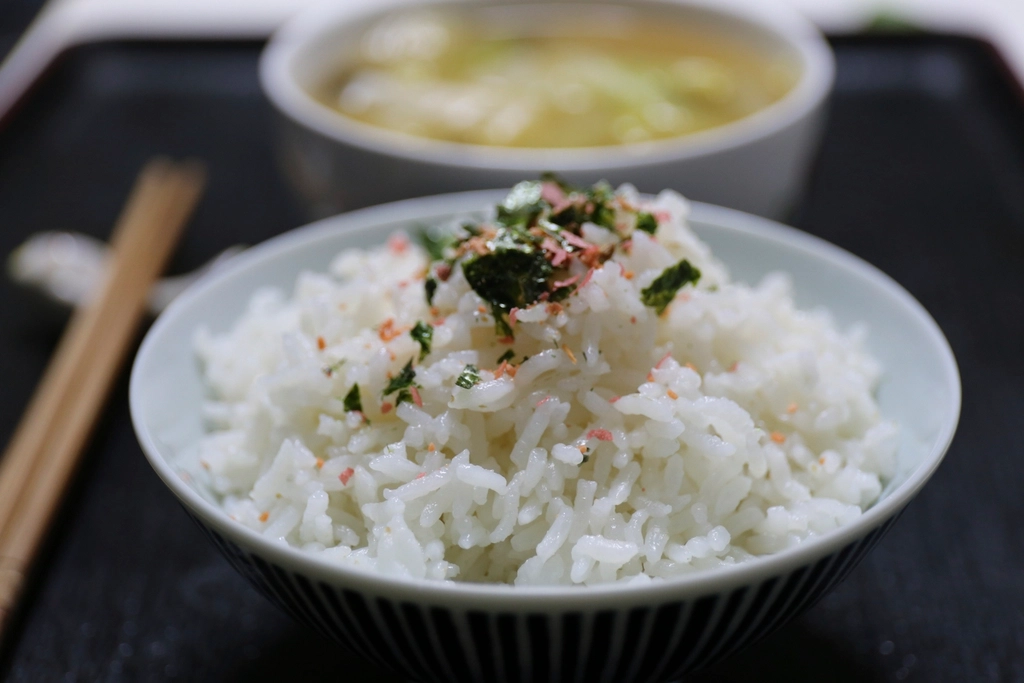 Bowl of cooked sushi rice